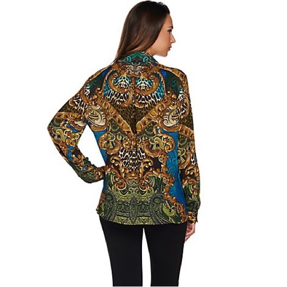 Susan Graver printed feather weave button front shirt blouse top size 18W - Picture 8 of 8